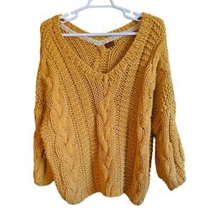 Pol oversize heavy cable knit deep v sweater size large